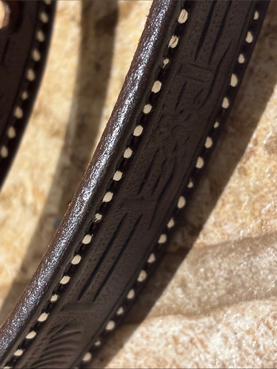 Hand-tooled edible leather belt by Mexican artisans. Size S /36 inches long main image 7